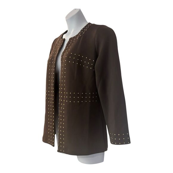 Midnight Velvet Scuba Knit Desk to Dinner Office Cocktail Party Brown Pant Suit - Picture 9 of 16